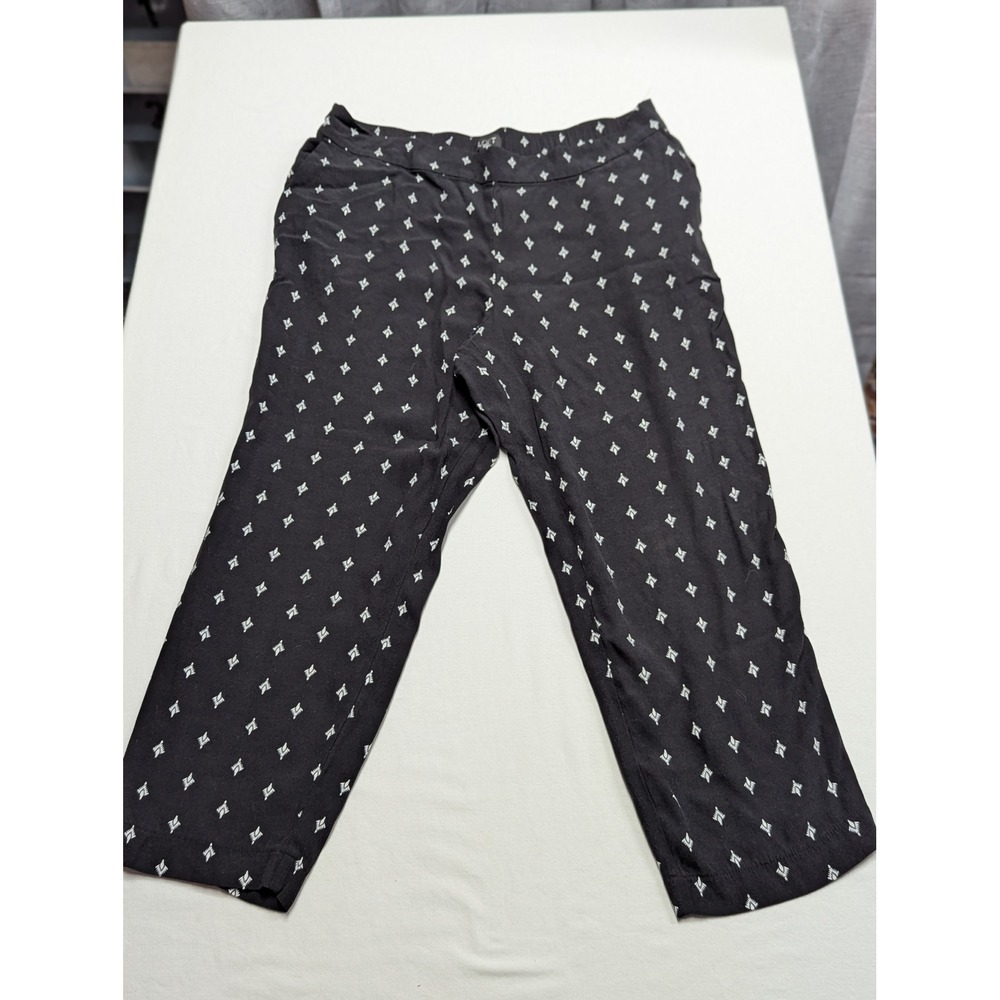 LOFT Petites Black White Geometric Diamond Print Cropped Elastic Waist Pants LP